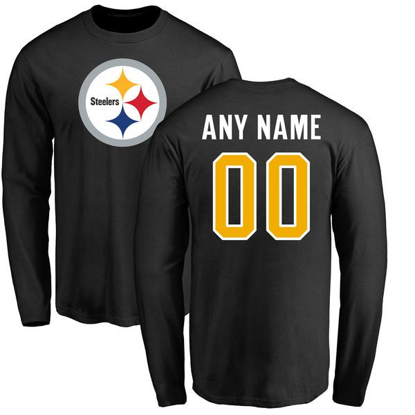 Men Pittsburgh Steelers NFL Pro Line Black Any Name and Number Logo Custom Long Sleeve T-Shirt->nfl t-shirts->Sports Accessory